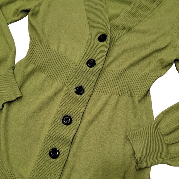 Kenneth Cole lime green cardigan long sleeve sweater with black buttons size LG - Picture 4 of 5